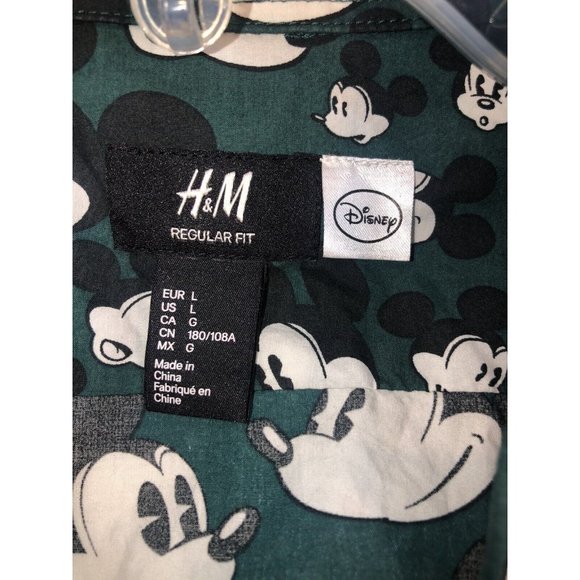H&M Disney Men's Micky Mouse Button Up Resort Shirt Large Multicolor - Picture 2 of 10